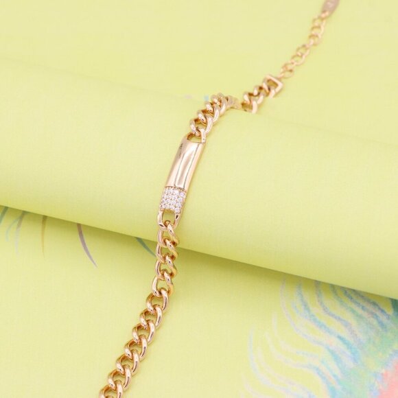 "Elegant Rose Gold Bracelet with Polished Bar & CZ Accent, XPBL0946 - Picture 2 of 13